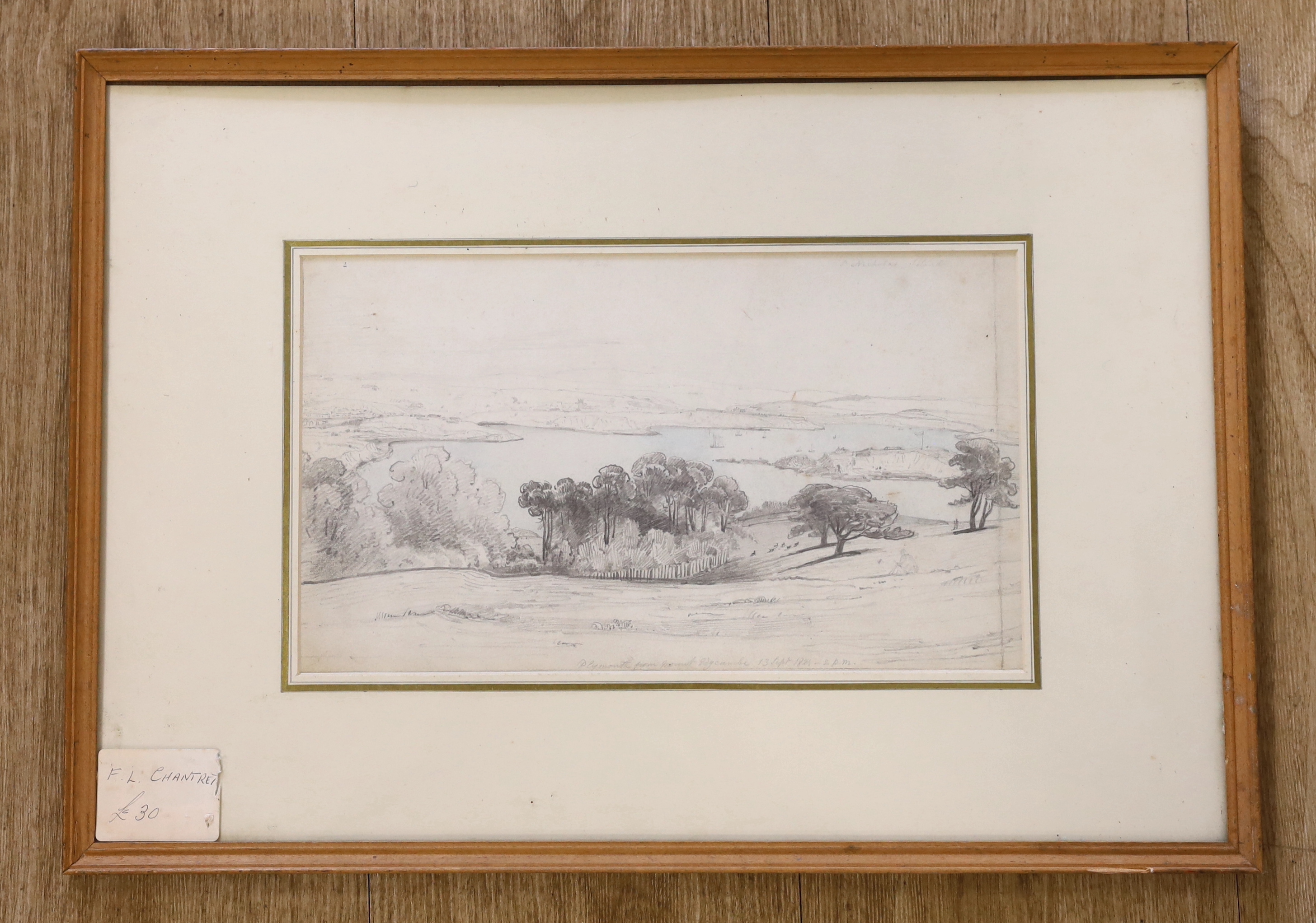 Sir Francis Leggatt Chantrey (1781-1841), pencil and wash, 'Plymouth from Mount Edgcombe 13 Sept 1821', 17.5 x 30cm